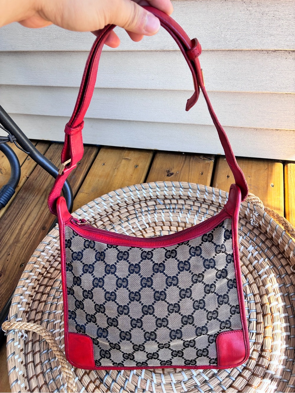 Gucci Canvas Shoulder Bag with Red Trim (repaint) - authentic